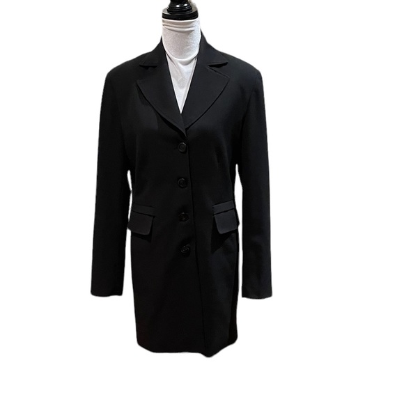 Dalia black minimalist contemporary button front classic trench coat size 10 - Picture 2 of 13